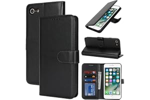 Zouzt Hülle für iPhone SE 2022/2020, 8/7 4,7-Zoll, Stoßfestes PU Leder Handyhülle Lederhülle Klapphülle mit Kartenhalter und Standfunktion Flip Leather Wallet Phone Cover (Schwarz)