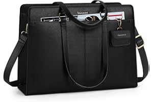 RAINSMORE Laptop Bag for Women 15.6 Inch Work Tote Bags Waterproof PU Leather Handbag Shoulder Bags Business Office School Briefcase Black