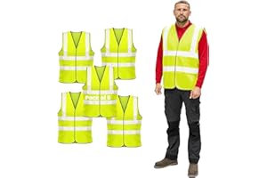 Vasego - 5 Pack of Plain Hi Visibility Reflective Safety Vest for Men & Women Fluorescent Waistcoat for Outdoor Running Walking Motor Bicycle Drivers -Class 2
