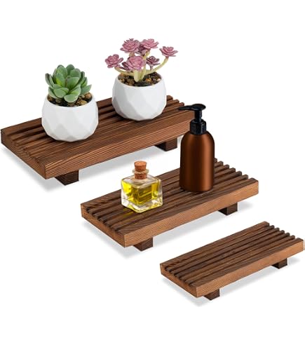 Vassoio Portasapone In Legno Noce - Piedistallo Per Bagno E Cucina, 21,8x9,1x4,1 Cm, Decorazione Rustica