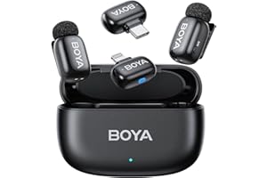 BOYA Mini Microfono Inalambrico (2TX+2RX) para iPhone Android, 5g Ultraligero, Micrófono de Solapa, AI Voice Changer, Reducción de Ruido de 3 Niveles, 30h Horas, Microfono Movil con USB-C/Lightning