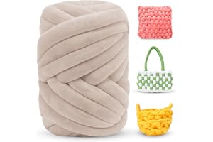 LEREATI Fettuccia per Borse a Uncinetto, Filato Gigante 500g Filato di Lana Morbida Chunky Yarn Tubolare, Gomitoli Lana Grossa per Coperte a Mano, Animali Domestici, Letto (Beige)