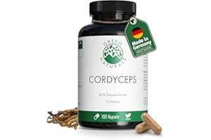 ‎GREEN NATURALS Cordyceps Sinensis - Hochdosiert: 10:1 Extrakt (=14000mg Cordyceps je Dosis) +40% bioaktiven Polysacchariden - Green Naturals®