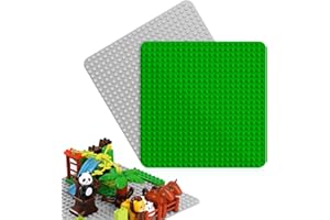 StarryTiger 2 Stück Klemmbausteine Grundplatte, Stapelbare Premium-Bauplatten, Bauplatte Kompatibel mit Meisten Marken, Geschenk für Kind (38,3 x 38,3cm) - Grün, Graue