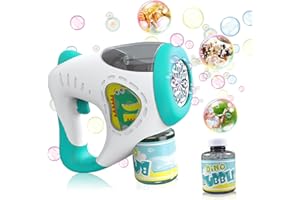 FUNMO Machine à Bulles, Dinosaures Pistolet à Bulles avec Solutions, Machines à Bulles de Savon Automatique Portable Jouet à Bulles Cadeau pour Enfant