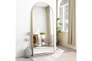 Koonmi Grande specchio ad arco, per soggiorno, grande specchio da pavimento, per tutto il corpo, con parte superiore curva, montaggio a parete, per soggiorno, dorato, 76 x 171 cm