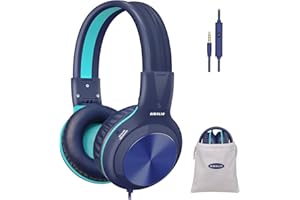 SIMOLIO Cuffie cablate per bambini, scuola, viaggi, volume sicuro 85dB/94dB/104dB, cuffie over-ear per ragazzi con microfono e shareport, pieghevoli, resistenti e regolabili, per adolescenti e adulti,