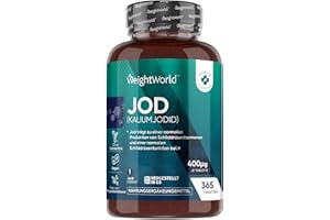 ‎WEIGHTWORLD Jod Tabletten - 400µg pro Tablette - 365 Kaliumjodid Tabletten - 1 Jahresvorrat - Jod trägt zu einer normalen kognitiven Funktion bei (EFSA) - 1 Tablette Täglich - Iodine von WeightWorld