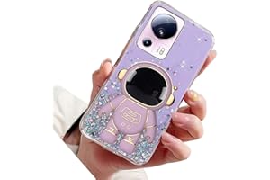 Rnrieyta Miagon Astronaut Ständer Hülle Glitzer für Xiaomi 13 Lite,Cute Mädchen Dünn Crystal Schutzhülle Bling Transparent Case Bumper mit Weltraumfahrer Halter Kickständer,Lila