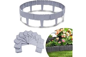 VA-Cerulean Rasenkante Kunstoff, Flexibler Steinoptik Beeteinfassung 5 M, PP Beetumrandungen mähkante, Palisade für Blumen Gartenzaun decorativ, L 25 x H 23 cm, 20 Stücke, Grau