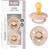 BIBS Colour Studio Pacifier, 6-18 Months, Pack of 2, Jasmine Mix Blush | Round Teat | Natural Rubber Latex | Size 2 | BPA Fre