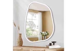 HLFMVWE Unregelmäßiger ovaler Wandspiegel Großer weißer 50 x 40 cm Zoll asymmetrischer Spiegel Moderner Holzrahmen Künstlerische Spiegel Dekor für Wohnzimmer Schlafzimmer Badezimmer