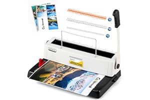 CGOLDENWALL Rilegatrice Spirale Metallica, 34 Fori, Perfora 15 Fogli (70g), Ribalta 120 Fogli, Passo 3:1, Macchina Rilegatrice con Kit Starter, Rilegatore Fogli Spirale per Ufficio e Scuola A4