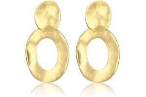 ADRAMATA Pendientes Clip para Mujer Dorados Pendientes Colgantes de Declaración Fiesta Pendientes Grandes Redondos Pendientes Geométricos Martillados Mate Dorados Pendientes No Piercing