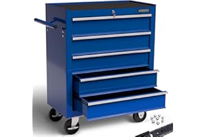 Arebos Carro de Herramientas | Carro de Taller | 5 cajones | con Cierre centralizado | Incl. Alfombrillas Antideslizantes | cajones con correderas de Bolas | 2 Ruedas con Freno de Bloqueo