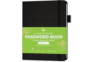 Legend Planner Libreta de contraseñas con pestañas alfabéticas, cuaderno de registro de direcciones de Internet, diario para inicio de sesión de sitios web, bolsillo 11 x 14,5 cm (negro)