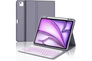 IVEOPPE Clavier iPad Air 13 Pouces M2 2024/M3 2025, rétroéclairé 7 Couleurs AZERTY Français Keyboard Coque, Étui Clavier Détachable sans Fil Bluetooth pour iPad Air 13 Pouces M2 2024/M3 2025, Pourpre lavande