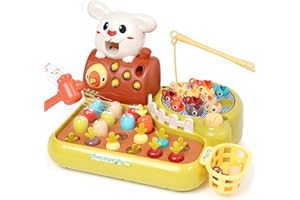 SIAIRO 4 in 1 Karottenernte Farmspiel Schlag den Maulwurf Spielzeug mit Musik Multifunktion Angelspiel Wurm Fangen Spiel Füttere das Hasen Vogelspiel Pädagogisches Spielzeug für Kinder ab 3 Jahren