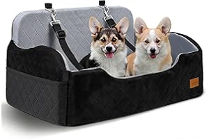 Bilbarnstol för hundar under 25 kg, 80 x 50 x 42 cm | 71 x 42 x 10 cm äggskumkudde, avtagbart, tvättbart överdrag, halkfri bo
