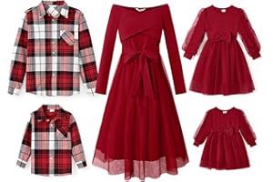 PATPAT Familien Outfit Set Langarm - Partnerlook Mutter Tochter Kleid Langarm T-Shirt & Mutter Kind Kleider Mama Tochter Kleidung für Herbst & Frühling/Herren & Jungen/Baby & Mädchen/Damen & Herren