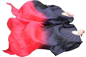 Winged Sirenny 43"(110 cm) Youth Spinning Belly Dance Silk Fan Veil Pois with Strings, Set of 2