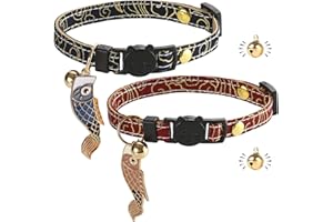 GIENXIAS Katzenhalsband mit Schnellverschluss | Halsband für Katze mit Leder | handgefertigt | mit Glocke | goldene Kugel | Japanisches Design | verstellbar | 2 Stück