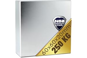 MAGNET-KAUF Aimant Néodyme N52 Puissant cuboïde cuboïde magnétique Plaque extrême 250KG traction 60x60x20mm