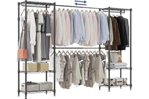 HIMIMI Tringle télescopique avec 4 tringles à vêtements et 6 étagères réglables en hauteur, 1 crochet, système d'étagères télescopiques L (175-230) x H 180 cm, adaptable à différentes pièces, noir