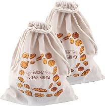 AIEVE 2er Set Brotbeutel Aus Leinen – Ca. 35 X 46,5 Cm, Mit Zugband, Wiederverwendbar Für Brot, Brötchen, Obst & Gemüse