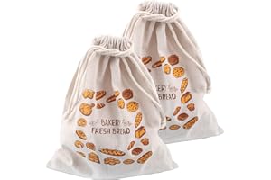 CUIDAKJ 2 Pezzi Sacchetto Portapane, Ssacchetto del Pane in Cotone e Lino, Sacchetti Riutilizzabili per il Pane, Tasche con Coulisse in Cotone e Lino Anche per Frutta e Verdura (31 x 38 cm)