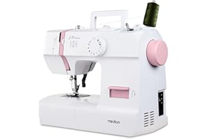 MEDION Macchina per cucire SM70 (70 watt, 12 diversi modelli di punto, luce di cucitura a LED, lunghezza del punto regolabile, pulsante di inversione, tagliafilo, MD11179) rosa