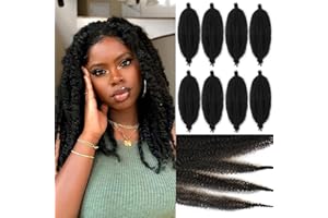 Leeven 12 Pouces Springy Afro Twist Hair for Faux Locs Pre-Separate Popping Spring Twist Crochet Hair for Distressed Locs 8 Packs Afro Kinky Curly Marley Braiding Hair Extensions /1B#