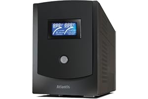 Atlantis A03-HP2202 Alimentation sans Interruption (onduleur) à Onde sinusoïdale Pure 2200VA 1100W, écran LCD, Port USB,6 Sorties IEC,2 Batteries 12V-9Ah,Protection LAN(RJ45),Logiciel de Gestion.