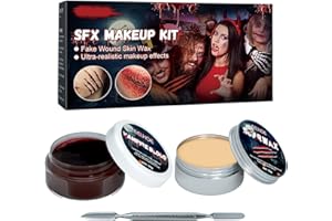 TINCAI SFX Makeup Kit, Halloween Cosplay Zombie Vampire Special Effects Make Up Set,Scar Wax Kit for Fake Scars Wounds Burns Face Body Paint( 30g Scar Wax and 30g Scab Blood)