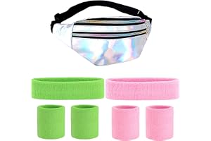 80er Jahre Bauchtasche Stirnband Neon, 80er 90er Jahre Outfit Damen Accessoires mit Armbänder und Stirnband Verstellbarer Hüf