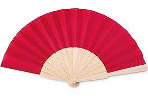 PromotionGift Ventaglio manuale in legno con tessuto in policotone - rosso
