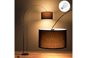 Modlicht Lampadaire Arc JASMIN | Lampe Sur Pied Classique | Ampoule LED E27 9W 3000K incluse | 33cm Abat-jour Noir | Interrupteur au pied | Lampe Arc adaptée pour Chambre, Bureau, Hôtel