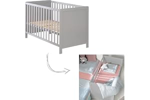 roba 2-in-1 Babysäng 60 x 120 cm - Spjälsäng & Anknytningsäng Justerbar i 6 höjdlägen - 5 Slitsar - Trä, grå/taupe