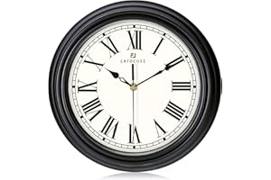 Lafocuse 12 Inch Silent Non Ticking Black Wall Clock Kitchen, Quartz Decorative Retro Roman Numerals Wall Clocks for Living Room Bedroom Office-Version 2.0