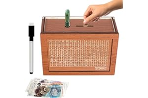 TBCZVX Money Saving Challenge, Decorative Money Bank Box Money Saving Box With Erasable Pen Wooden Money Saving Box Reusable Cash Vault Money Jar for People Savings Challenge