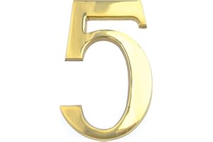 HUBER número de casa 5 de latón 20 cm I números de casa para puerta I número de casa XL I placas de número de casa en latón noble diseño 3D, brillante