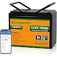 ECO-WORTHY 12V 100AH LiFePO4 Lithium Battery with Bluetooth,Low Temperature Protection,Max.1280Wh Energy, Group 24, Built-in 100A BMS, Perfect for Trolling Motor, RV, Boat, Solar Off-Grid
