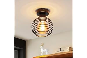 ZMH lámpara de techo vintage lampara techo industrial - negra plafón con pantalla redonda de metal enchufe E27 bombil no incluidas - plafone para la cocina el pasillo y el salón