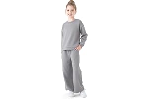 PATPAT Tuta Bambina: Completo 2 Pezzi Ragazze Tinta Unita + Pantaloni Larghi con Tasche | Abbigliamento Ragazza, Tute da Ginnastica, Jogging Set Tempo Libero Scuola Autunno Inverno, 5-14 Anni 110-164