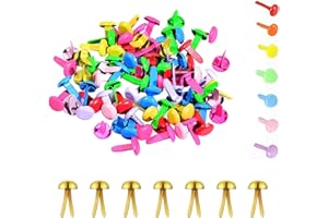 HBINGL 100 Pcs Paper Fasteners Split Pins, Multicolor Split Pins Mini Brads Round Brads for DIY Crafts Projects Scrapbooking Office, 8mm x 17mm Multicolor Brads for Paper Craft DIY Stamping Scrapbooking