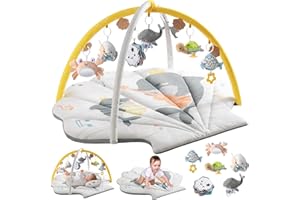 Suihuooo Spielbogen Baby, Ozean Muschel Thema Spieldecke Baby, Baby Gym mit 6 abnehmbare Aktivität Spielzeug, frühe sensorische Entwicklung Baby Play Mat für Kleinkind & Neugeborene (weiß)