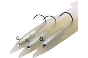 FLADEN Fishing - 3 Pack x 20cm Portland Sandeels Paddle Tail Weighted Softbait 20g Imitation Sea Lures - Size 3/0 Underbelly Hook (Luminous) [17-112001]