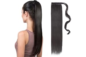 TESS Coleta Postiza Pelo Natural 66 cm, Postizos de Pelo Natural Liso Marrón oscuro (#2A) Coleta Postiza 100g