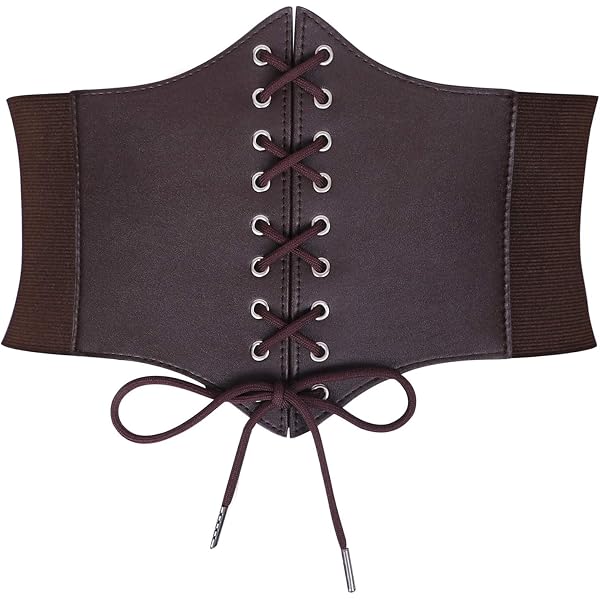 Corset Ceinture Femme Marron 2 Pièces - À Lacets, Cuir PU Élastique, Pour Cosplay, Halloween, Robe, Chemise, Style Steampunk