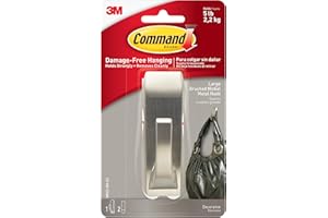 Command Large Modern Reflections Brushed Nickel Metal Hook, Indoor use - 1 Hook and 2 Adhesive Strips - Hang Jackets, Purses, Handbags, Backpacks, Hats, Scarves, Dog leads - Organise Damage Free